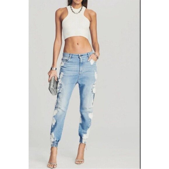 SER.O.YA Veronica Jogger Jeans in Olympic Bleach Drop Crotch Cargo Size 26 NWT - Picture 1 of 15